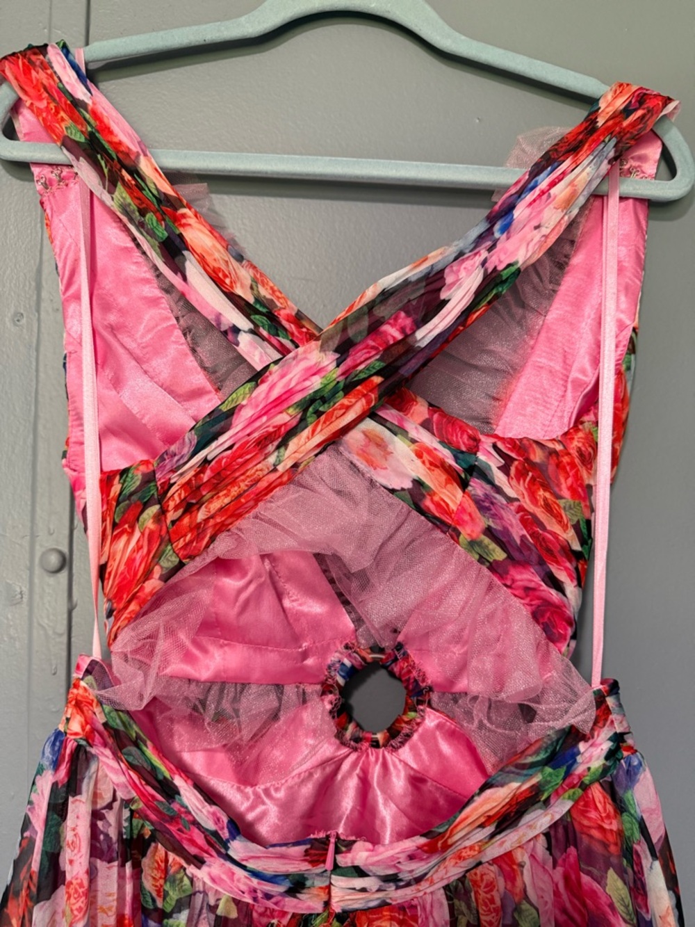 Mac Duggal Pink Floral Cutout Maxi Dress - Picture 6 of 8